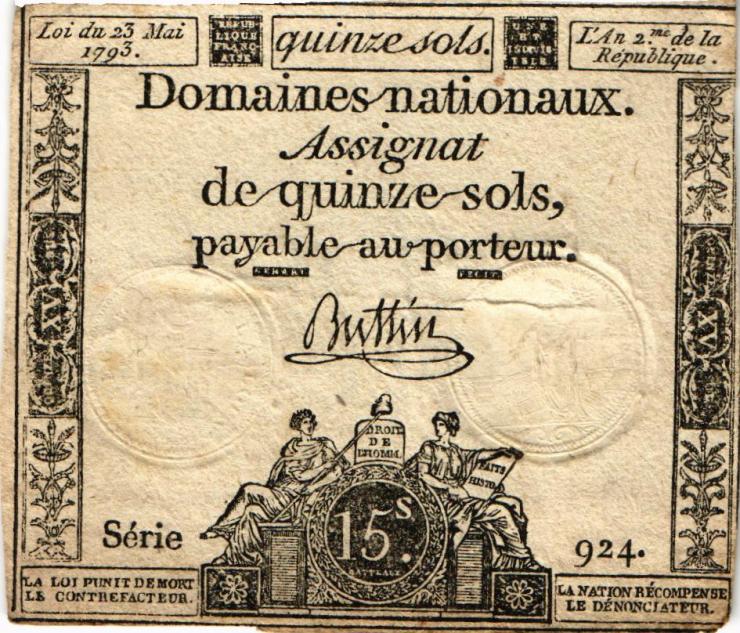 Frankreich / France P.A069 Assignat 15 Sols 23.5.1793 (3) 