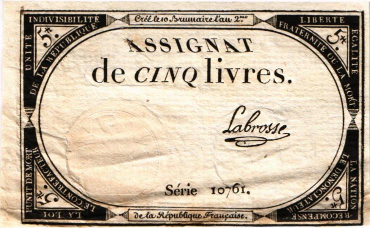 Frankreich / France P.A076 Assignat 5 Livres 1793 (3) 