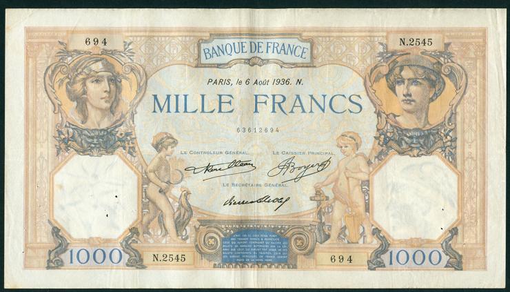 Frankreich / France P.079c 1000 Francs 1936 (3) 