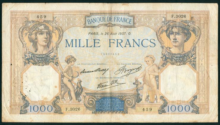 Frankreich / France P.090a 1000 Francs 1937 (4) 