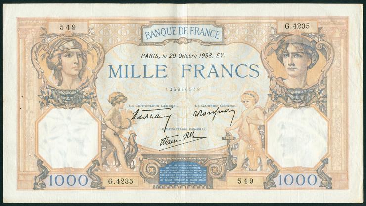 Frankreich / France P.090c 1000 Francs 1938-1940 (2) 
