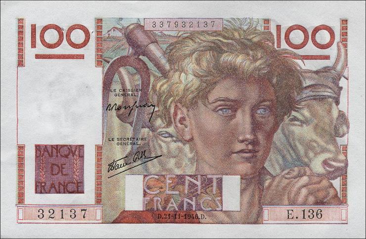 Frankreich / France P.128a 100 Francs 1946 (1) 
