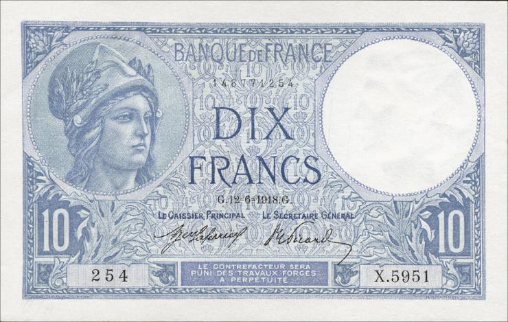 Frankreich / France P.073a 10 Francs 1918 (1) 
