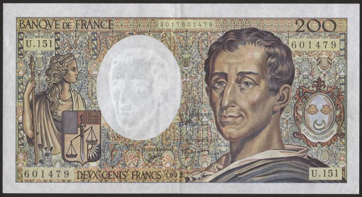 Frankreich / France P.155e 200 Francs 1992 (2) 