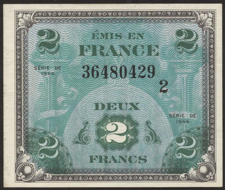 Frankreich / France P.114b 2 Francs 1944 (1-) 