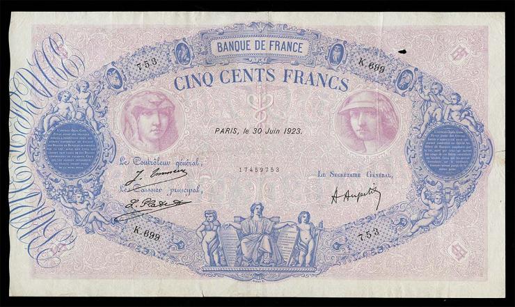 Frankreich / France P.066j 500 Francs 1923 (3) 