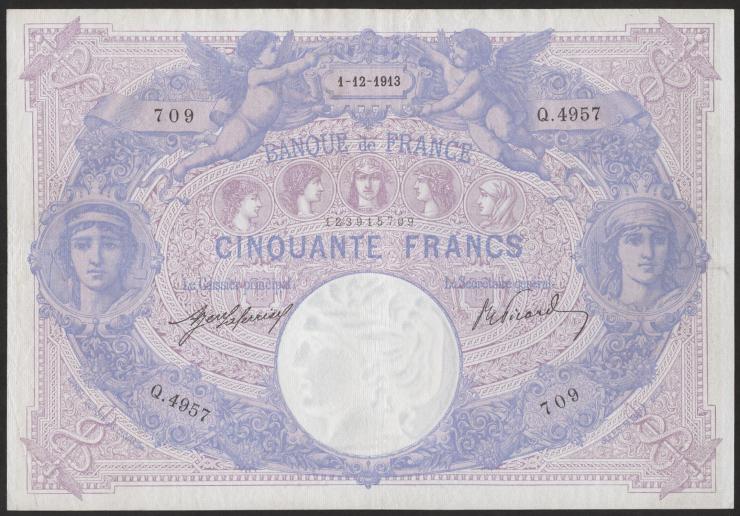 Frankreich / France P.064e 50 Francs 1.12.1913 (1-) 
