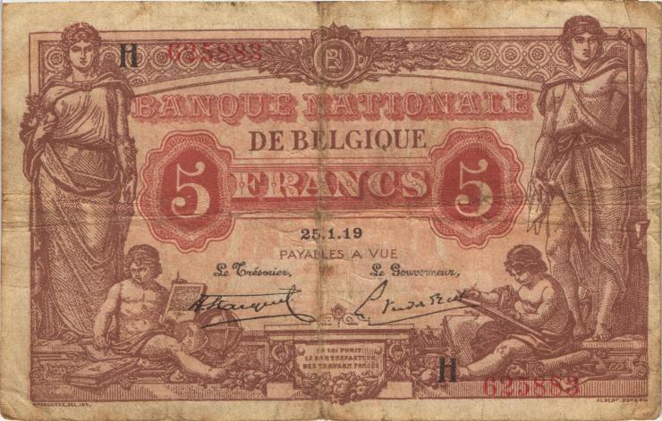 Belgien / Belgium P.074b 5 Francs 1919 (4) 