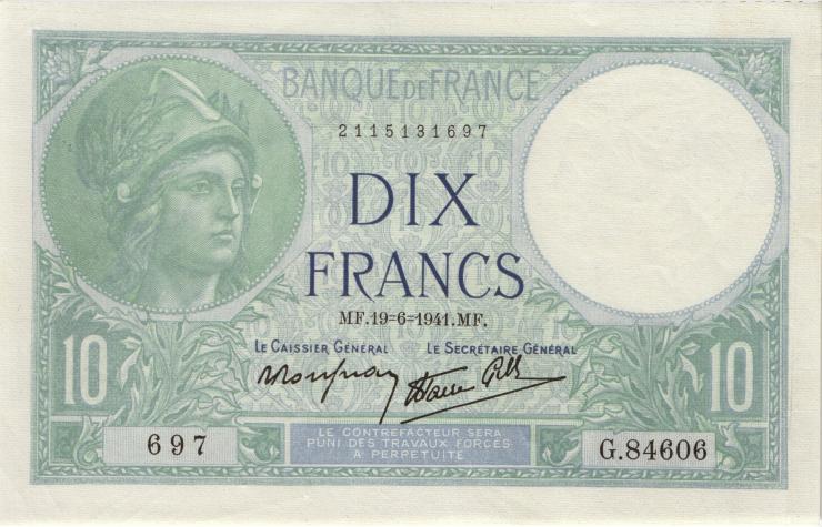 Frankreich / France P.084 10 Francs 19.6.1941 (2+) 