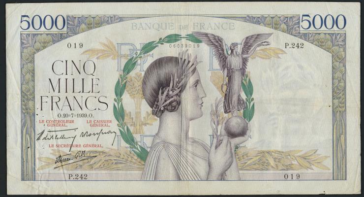Frankreich / France P.097a 5000 Francs 1939 (3) 