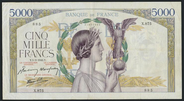 Frankreich / France P.097c 5000 Francs 1942 (3) 