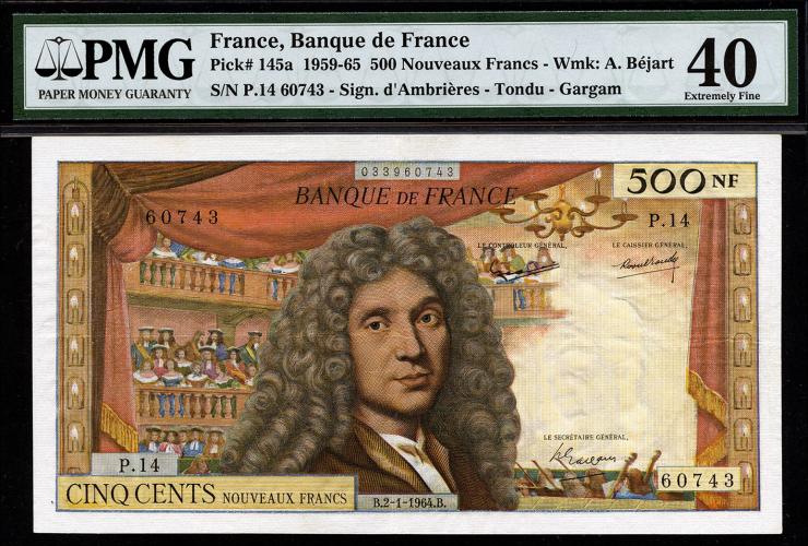 Frankreich / France P.145a 500 Neue Francs 1964 (2) 