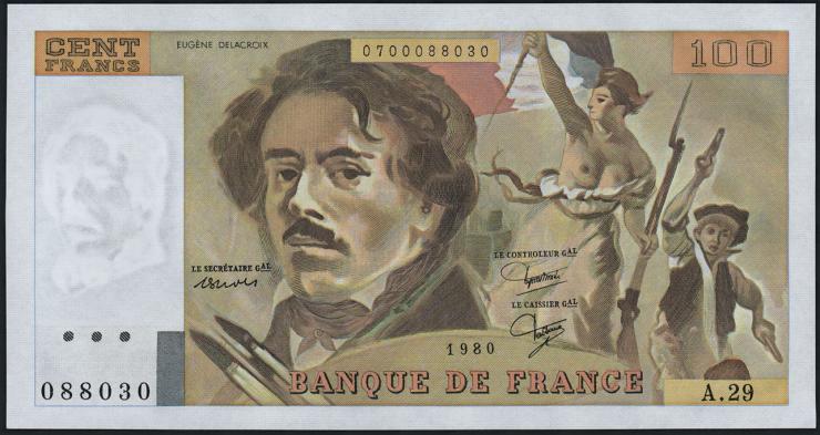 Frankreich / France P.154b 100 Francs 1980 (1) 