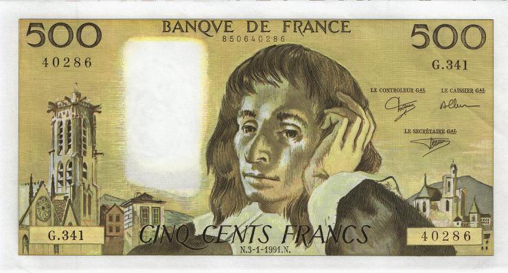 Frankreich / France P.156i 500 Francs 1991 (1) 