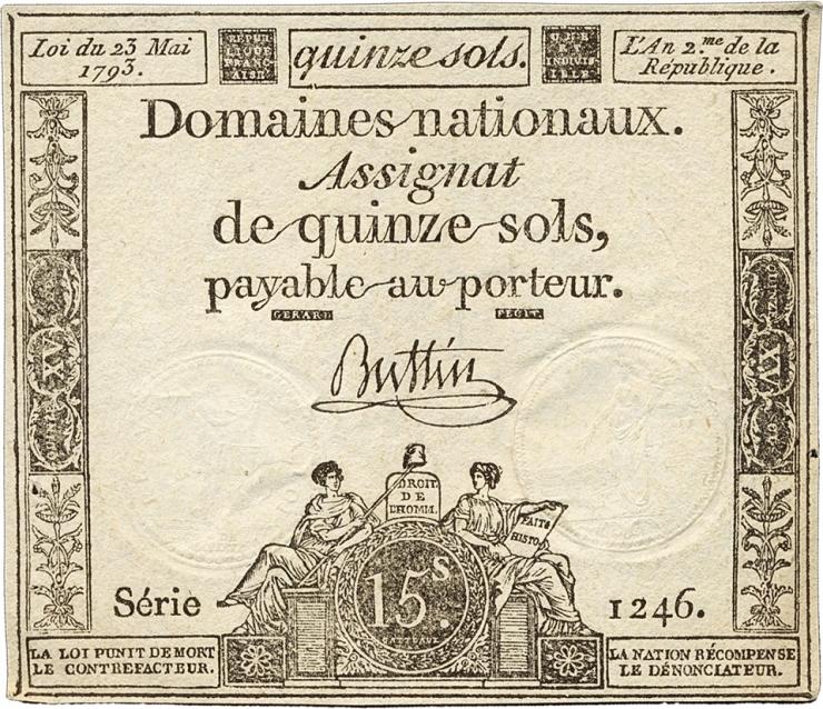 Frankreich / France P.A069 Assignat 15 Sols 23.5.1793 (2) 