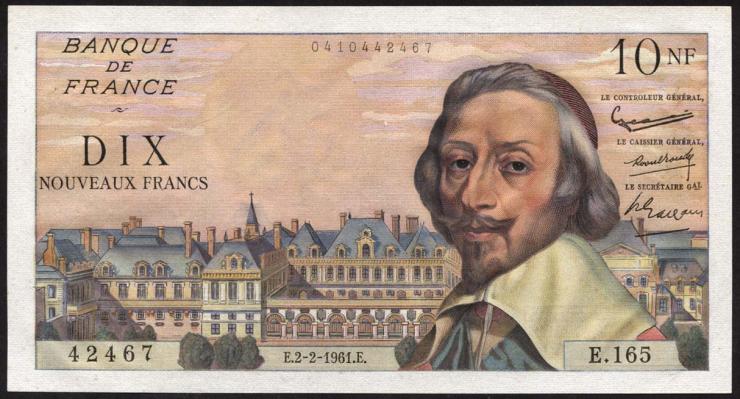 Frankreich / France P.142 10 Neue Francs 2.2.1961 (1) Kardinal Richelieu 