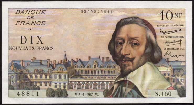 Frankreich / France P.142 10 Neue Francs 5.1.1961 (1) Kardinal Richelieu 