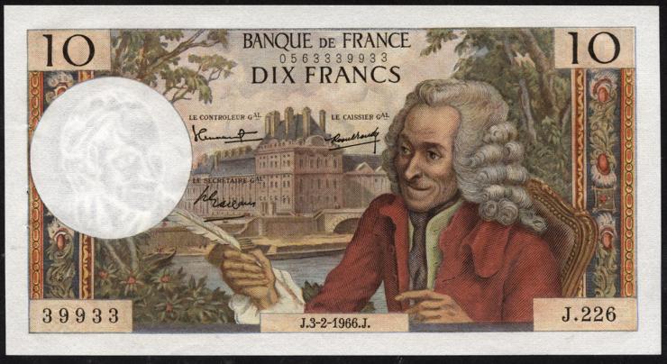 Frankreich / France P.147b 10 Francs 1966 (1) 