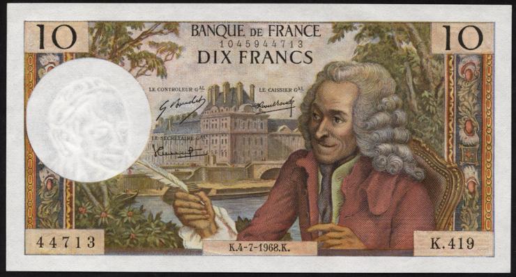 Frankreich / France P.147c 10 Francs 4.7.1968 (1) 