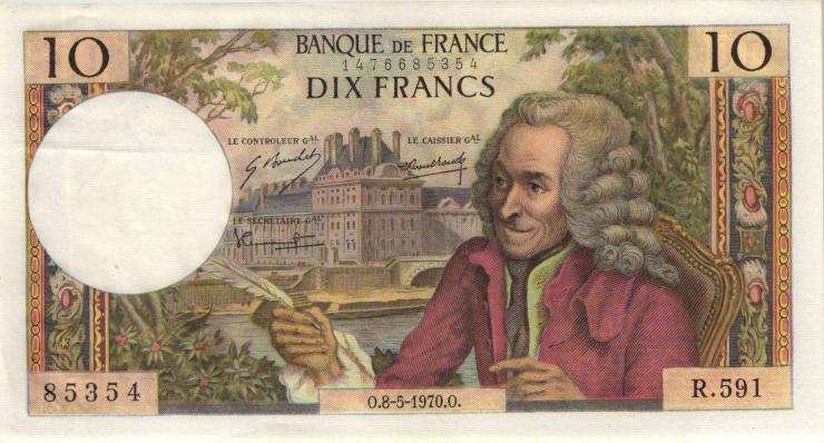 Frankreich / France P.147c 10 Francs 8.5.1970 (2/1) 
