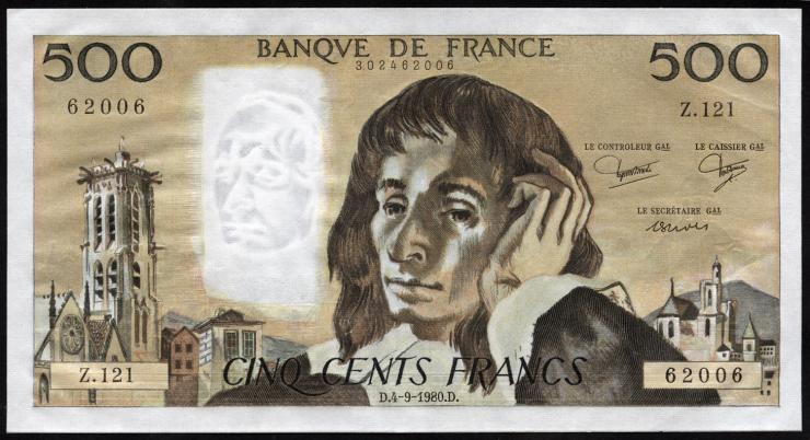 Frankreich / France P.156e 500 Francs 1980 (1) 