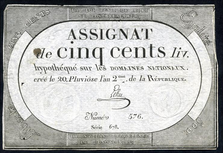 Frankreich / France P.A077 Assignat 500 Livres (1794) (3-) 