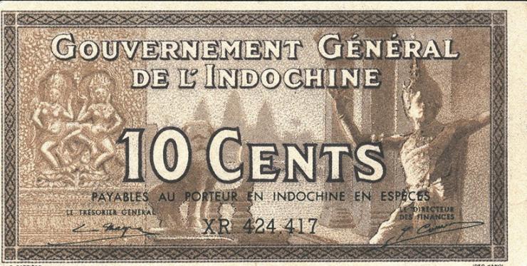 Franz. Indochina / French Indochina P.085e 10 Cents (1939) (1-) 
