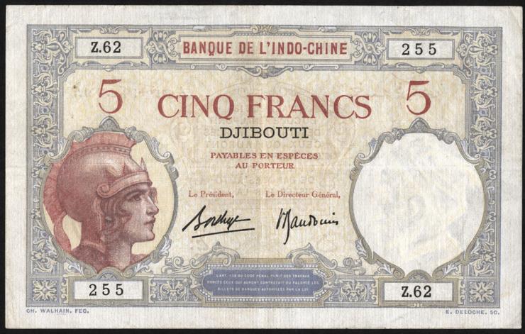 Franz. Somaliland / French Somaliland P.06 5 Francs o.J. (2) 