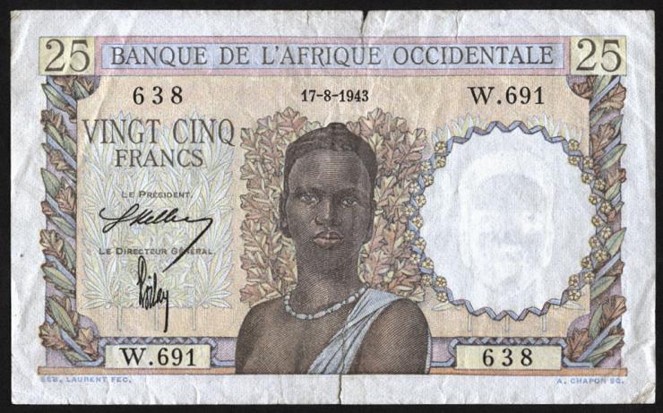 Franz. Westafrika / French West Africa P.38 25 Francs 1943 (4) 