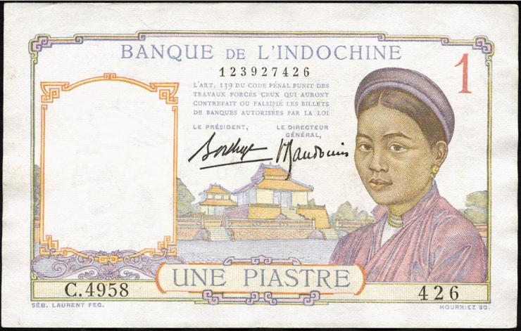 Franz. Indochina / French Indochina P.054b 1 Piaster (1936) (2) 