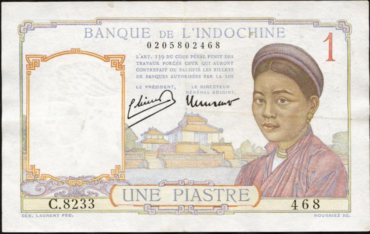 Franz. Indochina / French Indochina P.054e 1 Piaster (1949) (2) 