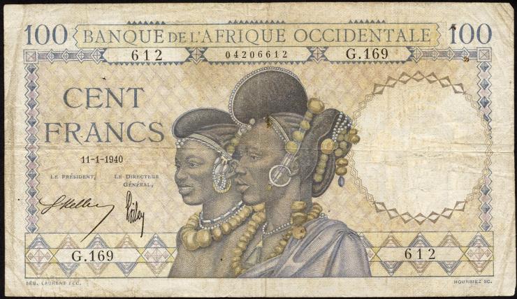 Franz. Westafrika / French West Africa P.23 100 Francs 1940 (4) 