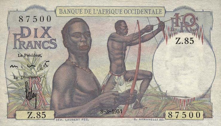 Franz. Westafrika / French West Africa P.37 10 Francs 1951 (1/1-) 