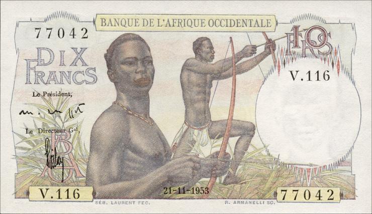 Franz. Westafrika / French West Africa P.37 10 Francs 1953 (1) 