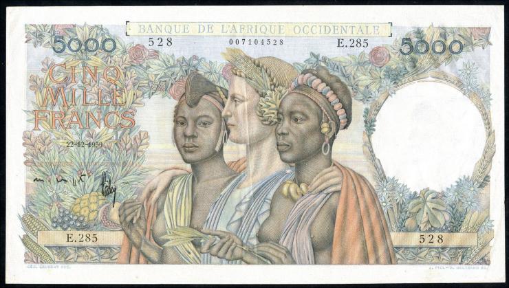 Franz. Westafrika / French West Africa P.43 5000 Francs 1950 (2) 
