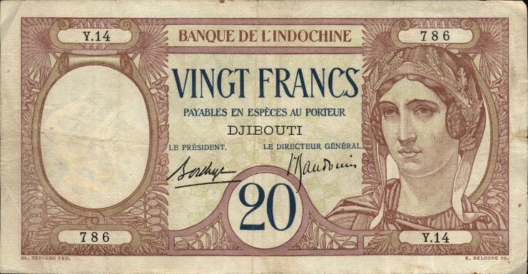 Franz. Somaliland / French Somaliland P.07 20 Francs (1928-1938) (3) 