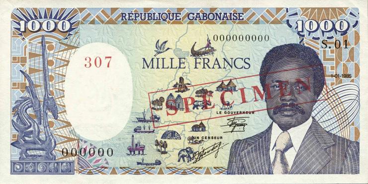 Gabun / Gabon P.09s 1000 Francs 1985 Specimen (1) 