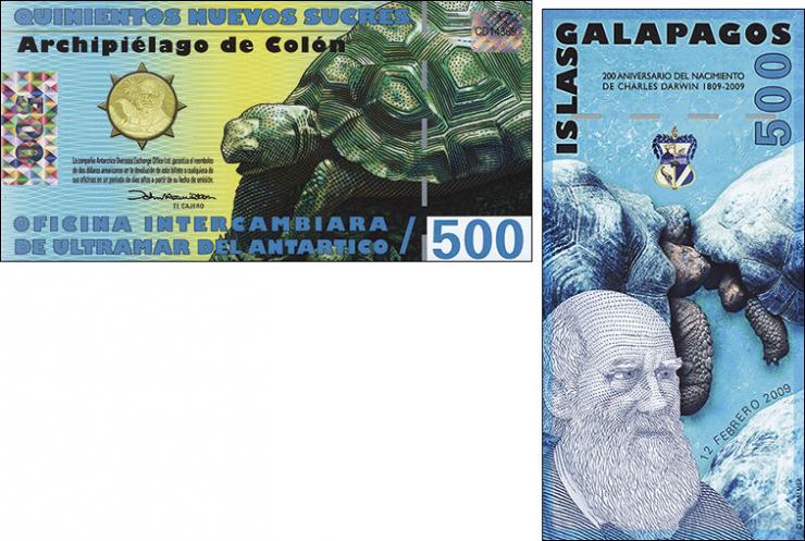 Galapagos 500 Sucres 2009 Charles Darwin Polymer 2. Auflage (1) 
