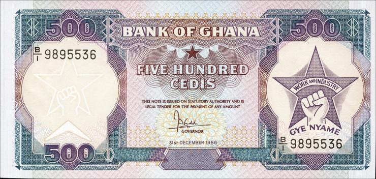 Ghana P.28a 500 Cedis 1986 (1) 