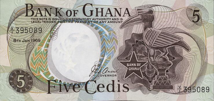 Ghana P.11b 5 Cedis 1969 (1) 