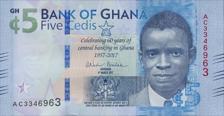 Ghana P.43 5 Cedis 2017 Gedenkbanknote (1) 