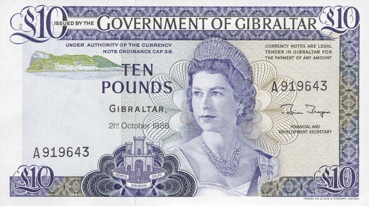 Gibraltar P.22b 10 Pounds 1986 (1) 