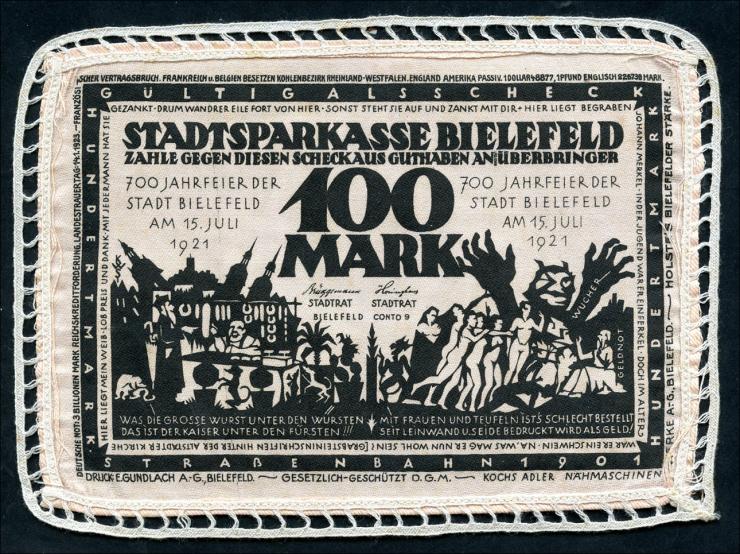 Bielefeld GP.22bd 100 Mark 1921 rosa Seide (1) Spitze 