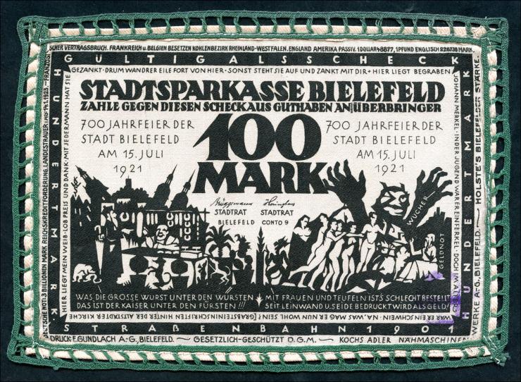 Bielefeld GP.22bd 100 Mark 1921 rosa Seide (1) Spitze, N03 
