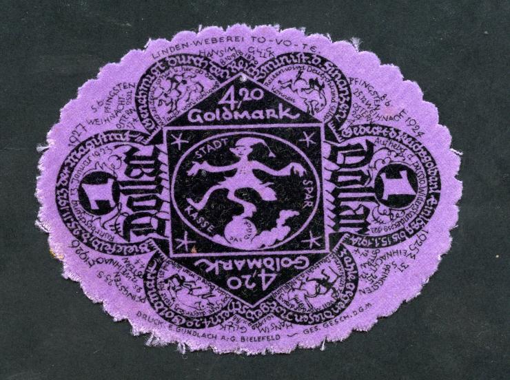 Bielefeld GP.55b 4,20 Goldmark 1923 Samt (1) 