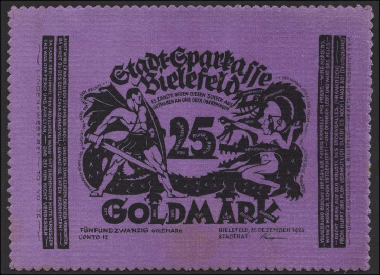 Bielefeld GP.59b 25 Goldmark 1923 Samt (1) 