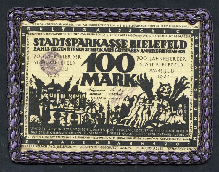 Bielefeld GP.22eb 100 Mark 1921 gelbe Seide (1) 