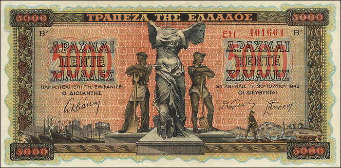 Griechenland / Greece P.119a 5000 Drachmen 1942 (1/1-) 