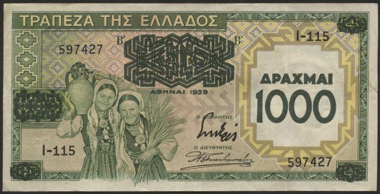 Griechenland / Greece P.111 1000 Drachmen 1939 (2) 