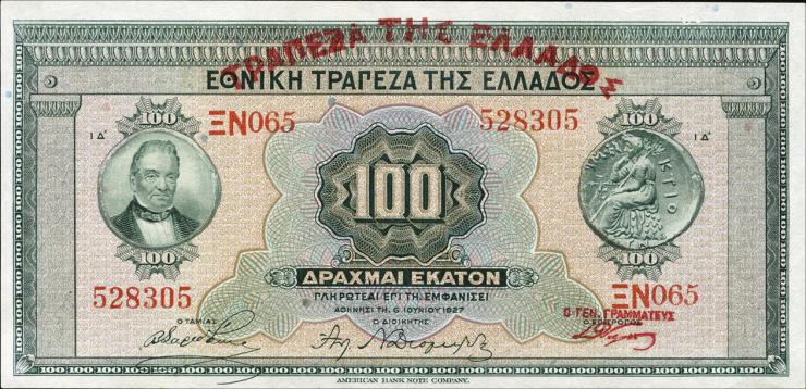 Griechenland / Greece P.098 100 Drachmen 1928 (1927) (1) 